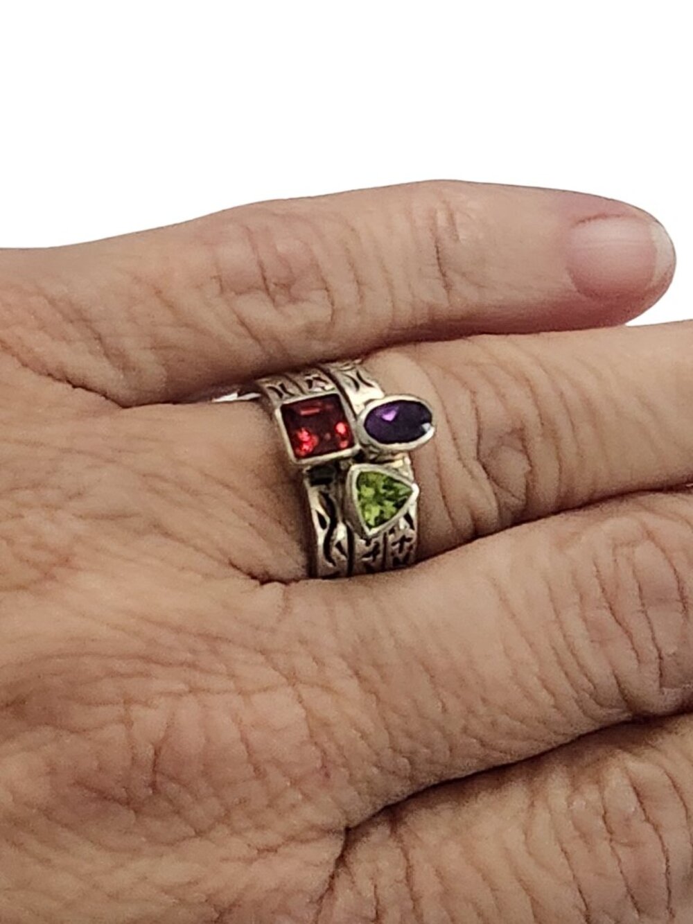 Silpada R0455 Sterling Silver Gemstone Stacking Ring Set | Garnet Amethyst Perid